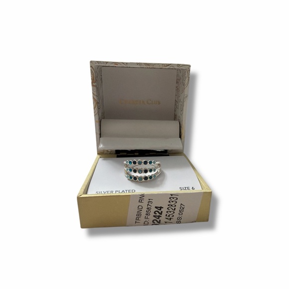 Charter Club Silver Plated Blue Tonal Pave Triple-Row Ring Size 6 (#3) - Picture 2 of 3